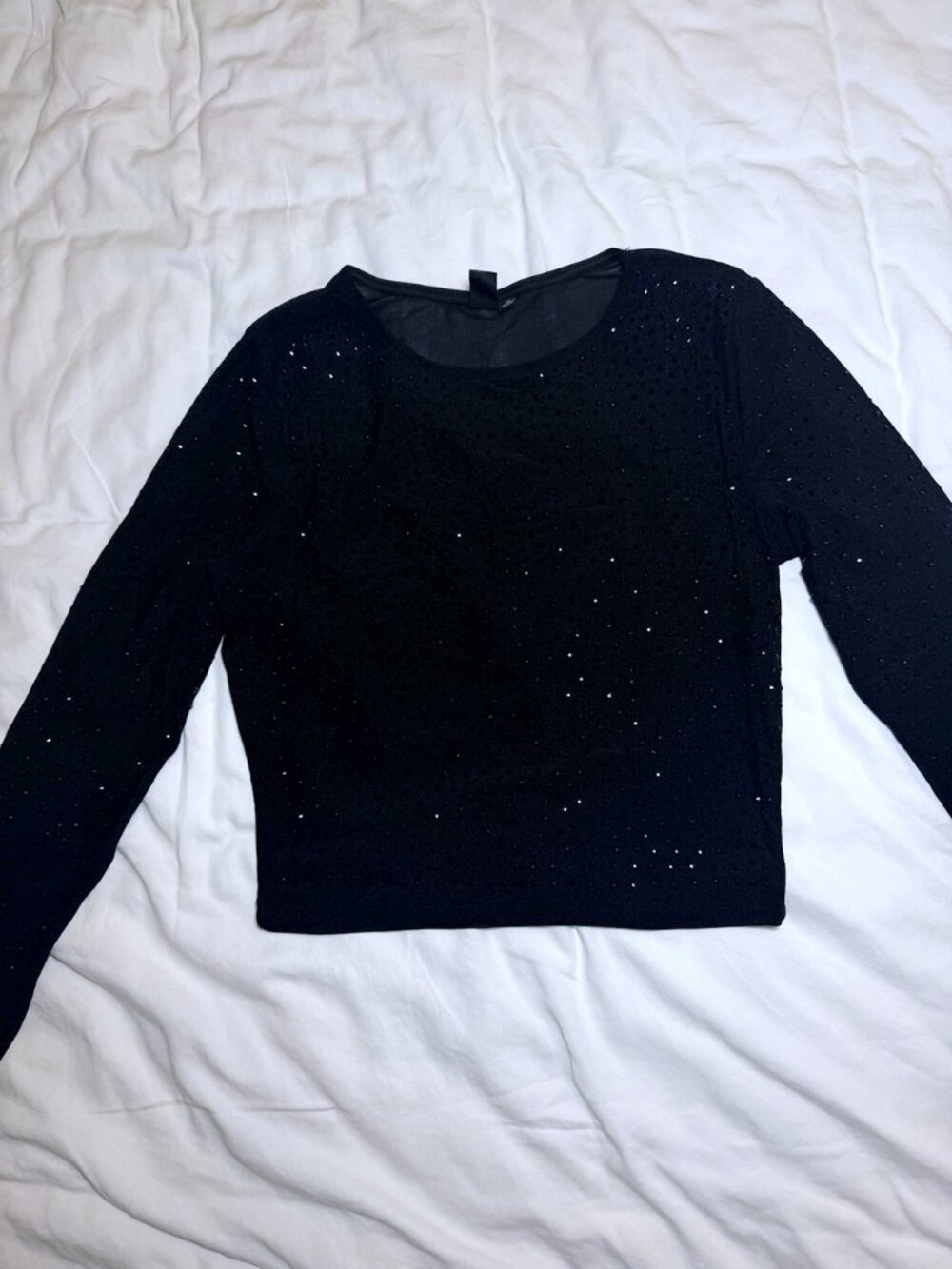 Windsor Black Mesh Rhinestone Long Sleeve Top M